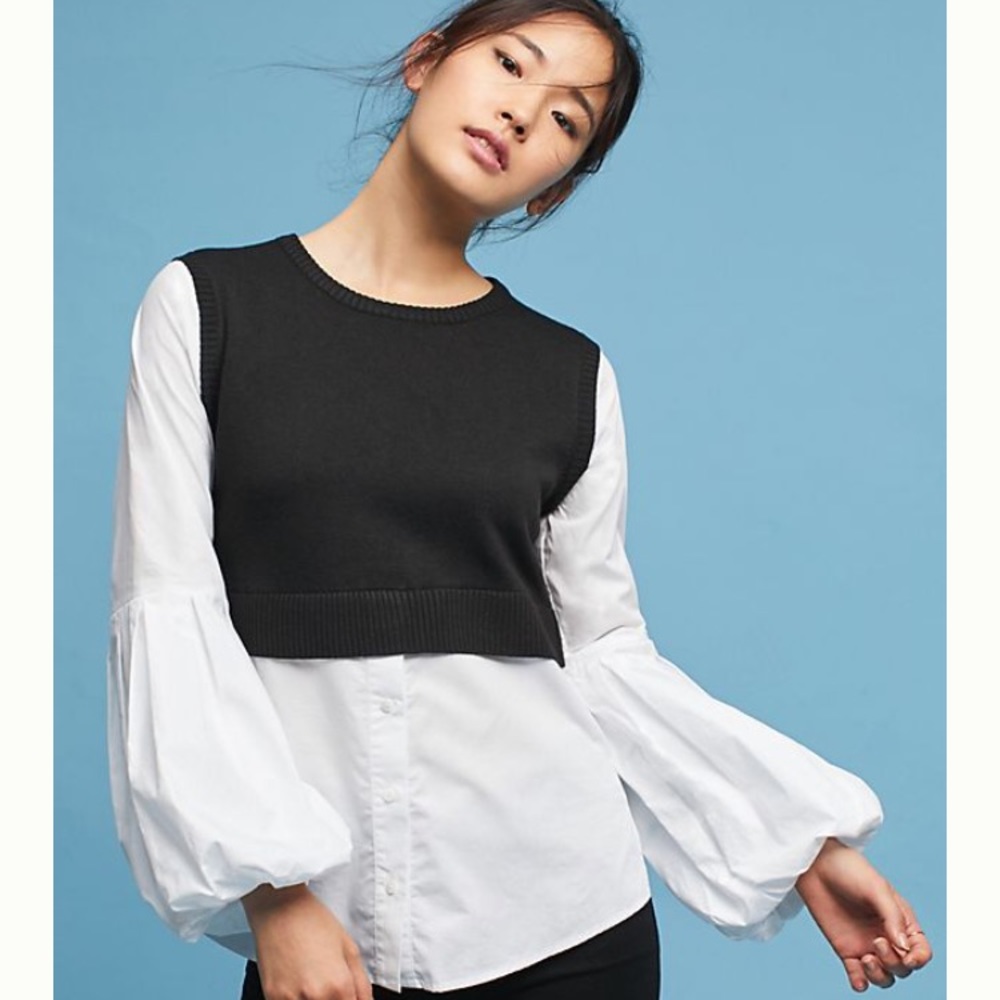 Anthropologie Poplin Layered Pullover
